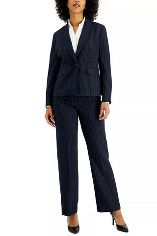 Le Suit Notched Collar One Button Closure Long Sleeve Shoulder Padding Crepe Jacket with Mid Waist Zipper Hook & Bar Closure Pant Two Piece Set - Glamourous Grace
