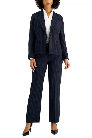 Le Suit Notched Collar One Button Closure Long Sleeve Shoulder Padding Crepe Jacket with Mid Waist Zipper Hook & Bar Closure Pant Two Piece Set - Glamourous Grace
