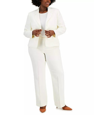 Le Suit Two Button Closure Long Sleeve Jacket with Zip Closure Straight Crepe Pant - Glamourous Grace