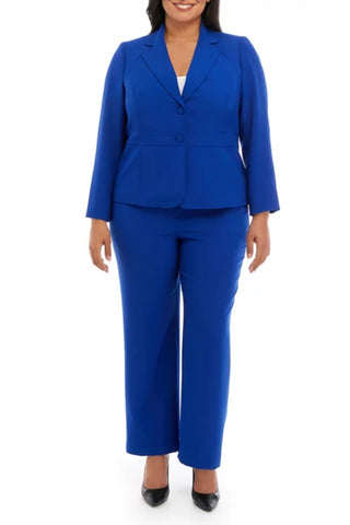 Le Suit Plus Size Crepe Two Button Notch Collar Jacket and Trouser Pant Set - Glamourous Grace
