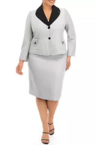 Le Suit Jacquard Two Button Patch Pocket Jacket and Slim Skirt Set ( Plus Size ) - Glamourous Grace