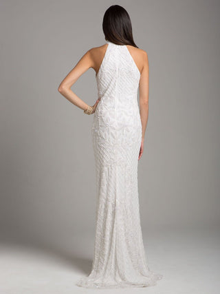 Lara Lattice-Beaded Halter Neck Sheath Wedding Gown - By Baano