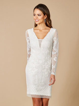 Lara Carla Long Sleeve Beaded Lace Mini Dress - By Baano