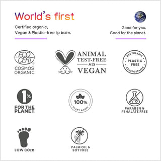 ILIKA Lip balm Organic, Vegan, Plastic-free, 100% Plant-based, 2X Volume, COSMOS Certified Organic, PETA Certified Vegan & Cruelty-Free 2 Pack, Vanilla & Peppermint - By Baano
