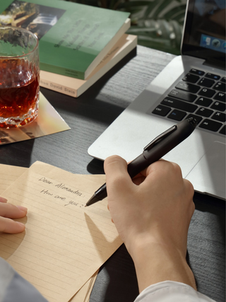 Peerless™ Polished Black PVD Engraved Diamond Pattern with Black PVD Appointments and Swarovski Crystal Rollerball Pen - By Baano