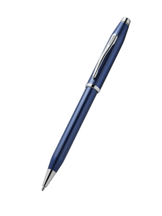 Century® II Polished Translucent Cobalt Blue Engraved Diamond Pattern Ballpoint Pen - By Baano