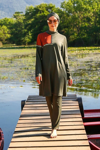 Lycra Khaki Burkini Modest Swimwear M2108 - By Baano