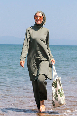 Lycra Khaki Burkini Modest Swimwear 1969 - By Baano