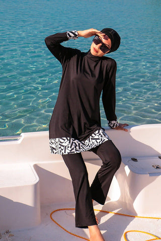 Lycra Black Burkini Modest Swimwear 1977 - By Baano