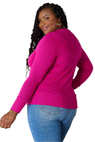 Size XL V-Neck Long Sleeve Fuchsia Cardigan