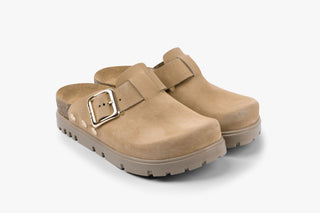 Andora II by LEON- Women’s Leather Platform Clog- Adjustable Buckle & Cork-Style Slide