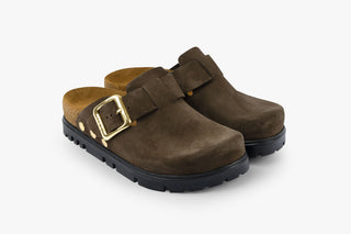 Andora II by LEON- Women’s Leather Platform Clog- Adjustable Buckle & Cork-Style Slide