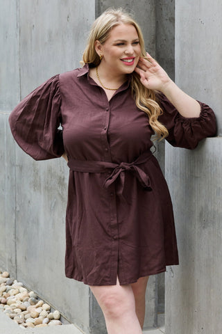 Jade by Jane Hello Darling Full Size Half Sleeve Belted Mini Dress in Charcoal