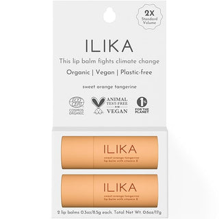 ILIKA Lip balm Organic, Vegan, Plastic-free, 100% Plant-based, 2X Volume, COSMOS Certified Organic, PETA Certified Vegan & Cruelty-Free, 2 Pack, Orange Tangerine - By Baano
