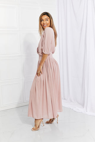 HEYSON Full Size Napa Valley Gauze Surplice Midi Dress in Dusty Pink