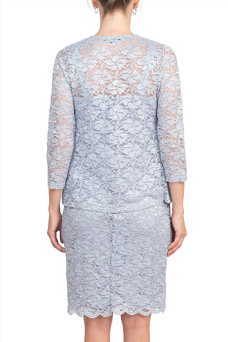 Marina Square Neck Sleeveless Sheath Zipper Back with Matching 3/4 Sleeve Jacket Mesh Dress - Glamourous Grace