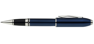 Peerless™ Polished Translucent Cobalt Blue Engraved Diamond Pattern with Polished Chrome Appointments and Swarovski Crystal Rollerball Pen - By Baano