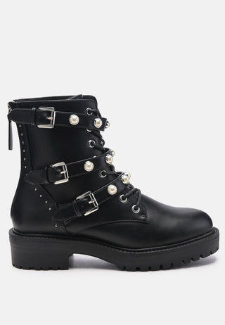 Pearl Studded Biker Boots