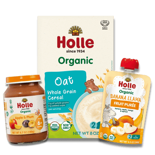 Starting Solids Variety Bundle: Apple & Plum Jars, Oat Cereal, Banana Llama