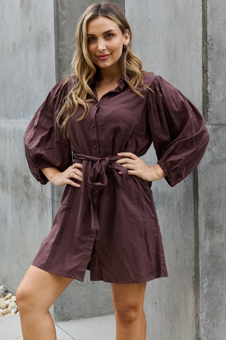 Jade by Jane Hello Darling Full Size Half Sleeve Belted Mini Dress in Charcoal