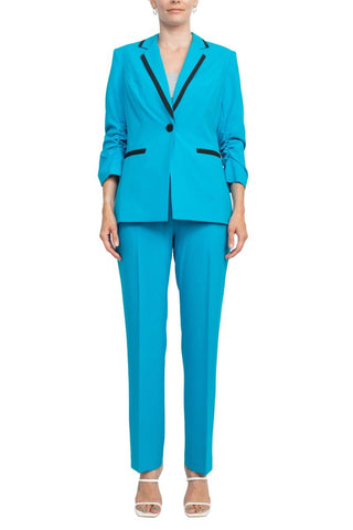 John Meyer Notched Collar Jacket & Banded Waist Pant Set - Women's 2 Piece Crepe Business Suit - Glamourous Grace