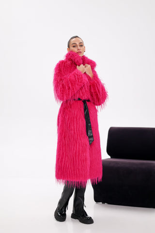 Faux Ostrich Effect Fur Coat