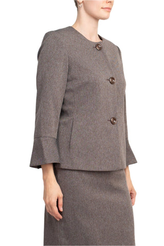 NYP Suits Crew Neck Long Sleeve 3 Button Pockets Zipper Back Slit Back Crepe Skirt Set - Glamourous Grace