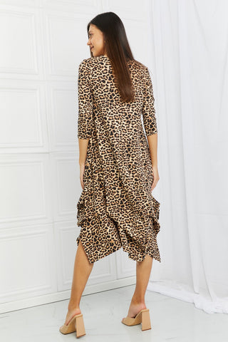 Celeste Good Days Full Size Round Neck Midi Dress in Leopard