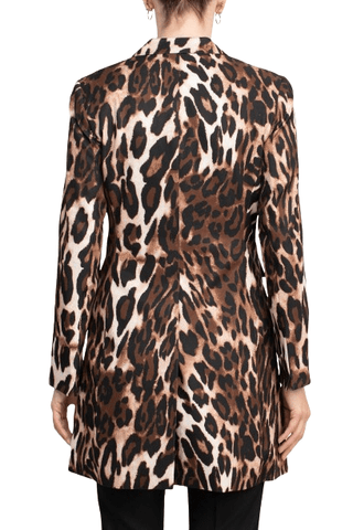 John Meyer Collection Notched Collar Long Sleeve Long Jacket Leopard Print Two Button Pockets Zipper Closure Pants Stretch Crepe Pant Set - Glamourous Grace