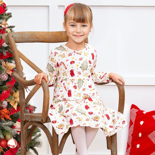 Girls’ Christmas Dress – Bamboo Holiday Tiered Twirl Dress - Noel - By Baano