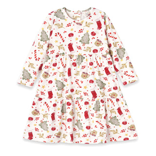 Girls’ Christmas Dress – Bamboo Holiday Tiered Twirl Dress - Noel - By Baano