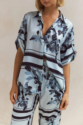 Printed Button Up Shirt and Pants Set - By Baano