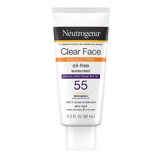 Neutrogena Clear Face Liquid Lotion Sunscreen For Acne-Prone Skin, Broad Spectrum SPF 50 UVA/UVB Protection, Oil-, Fragrance- & Oxybenzone-Free Facial Sunscreen, Non-Comedogenic, 3 Fl. Oz