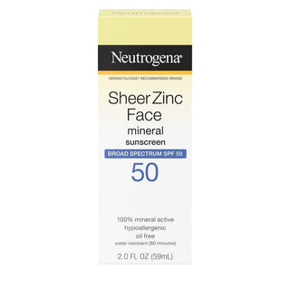 Neutrogena Sheer Zinc Oxide Dry-Touch Mineral Face Sunscreen Lotion With Broad Spectrum SPF 50, Oil-Free, Non-Comedogenic & Non-Greasy, Hypoallergenic, 2 Fl. Oz