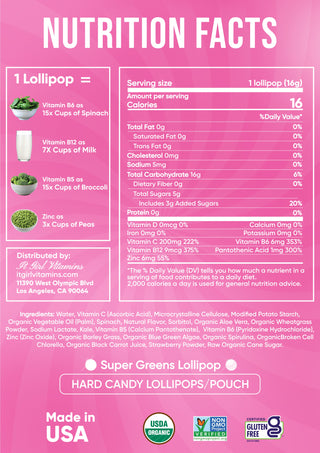 It Girl Superfood Greens Lollipops - Vegan Candy with Supergreens, Vitamins & Antioxidants