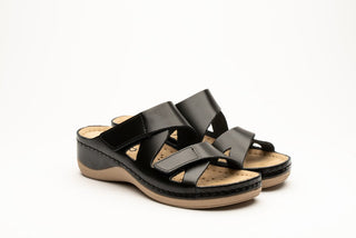 Laura by LEON– Women’s Leather Sandal- Comfort Slide Slip-on with Velcro Straps