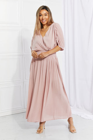 HEYSON Full Size Napa Valley Gauze Surplice Midi Dress in Dusty Pink
