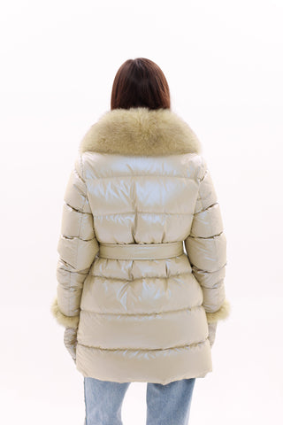 Genuine Fox Fur Down Coat with Fur Trim Mittens
