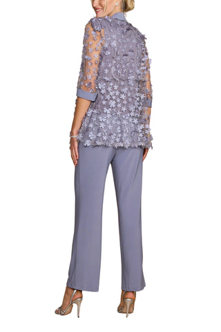 R&M Richards Scoop Neckline Sleeveless Top Floral Applique Jacke Tailored Pants Suit Set Dress (Plus Size)