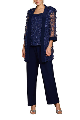 R&M Richards Scoop Neckline Sleeveless Top Floral Applique Jacke Tailored Pants Suit Set Dress (Plus Size)