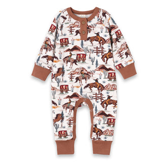Cowboy Henley Romper - Bamboo Western Spirit Baby Boy - By Baano
