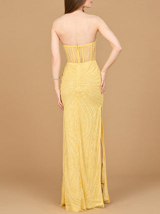 Beaded Corset Prom Dress with Slit - By Baano