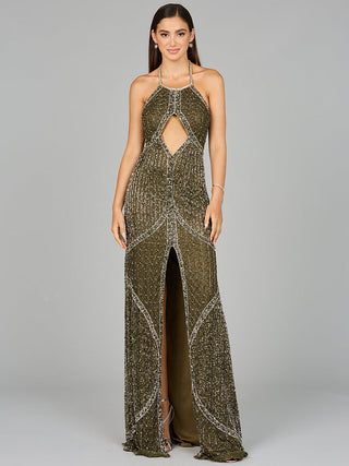 Symmetrical Halter Neck Beaded Gown - OUTLET - By Baano