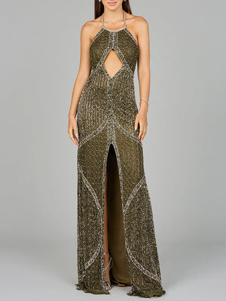 Symmetrical Halter Neck Beaded Gown - OUTLET - By Baano