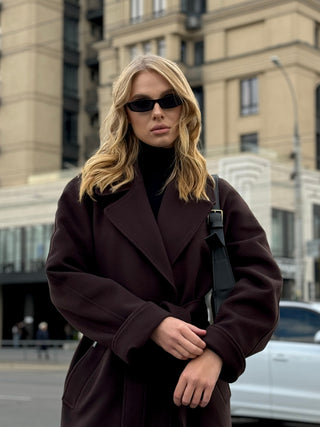 Emily Classic Wool Blend Overcoat in Rich Chocolate