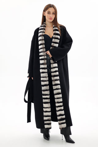 Genuine French Orylag Fur Italian Cashmere Wool Coat