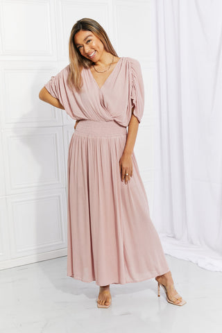 HEYSON Full Size Napa Valley Gauze Surplice Midi Dress in Dusty Pink