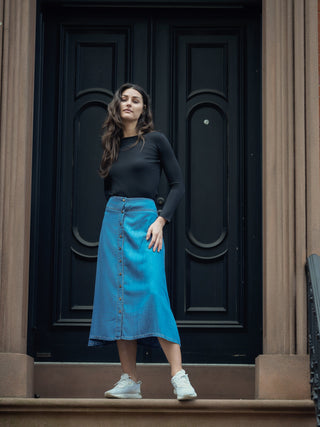 SOFT DENIM BUTTON SKIRT - By Baano