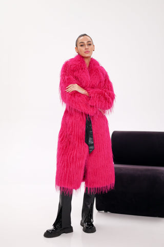 Faux Ostrich Effect Fur Coat