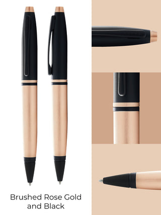 Calais™ Brushed Rose Gold Plate and Black Lacquer Ballpoint Pen - By Baano
